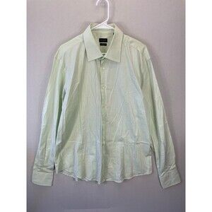 Valentino Roma Mens Long Sleeve Button Up Dress Shirt Green Inter Fit Size 18